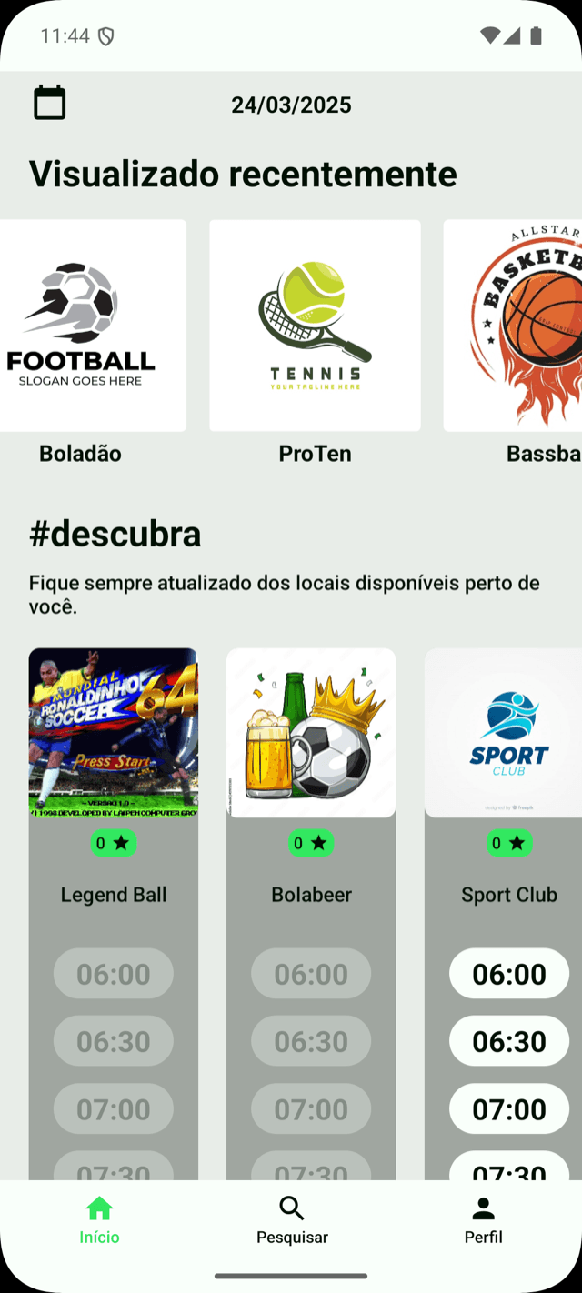 Tela de descoberta de quadras no app iFute