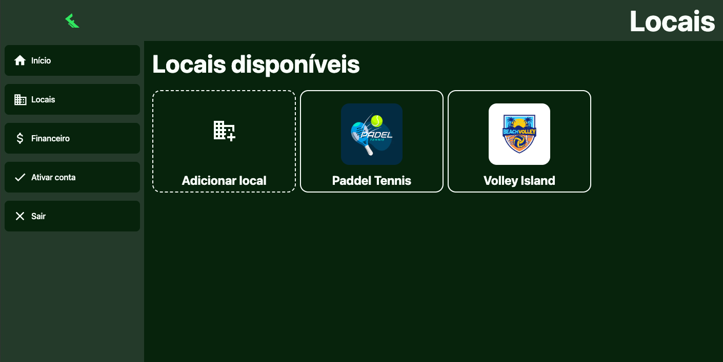 Captura de tela mostrando interface de locais no iFute Backoffice